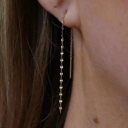 Gold 18kt Plated Thin Chain Threader Earrings