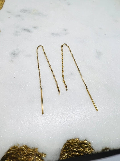 Gold 18kt Plated Thin Chain Threader Earrings