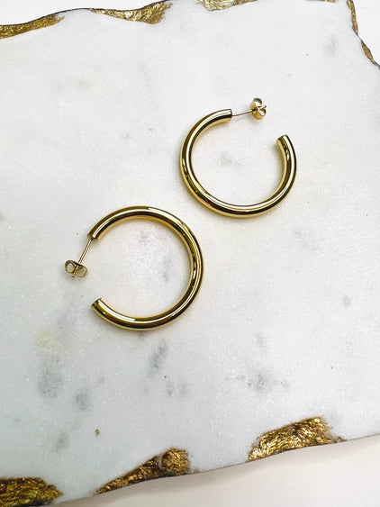 Gold Medium Sized 18kt Plated Open Hoops