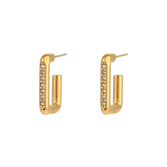 Gold 18KT Plated Open Square Hoops with Rhinestones