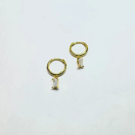 Gold Plated Small Dangle Stone Hoop Earrings
