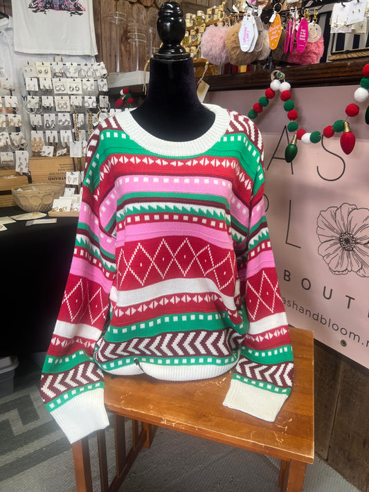 Holiday Multicolored Winter Pattern Sweater