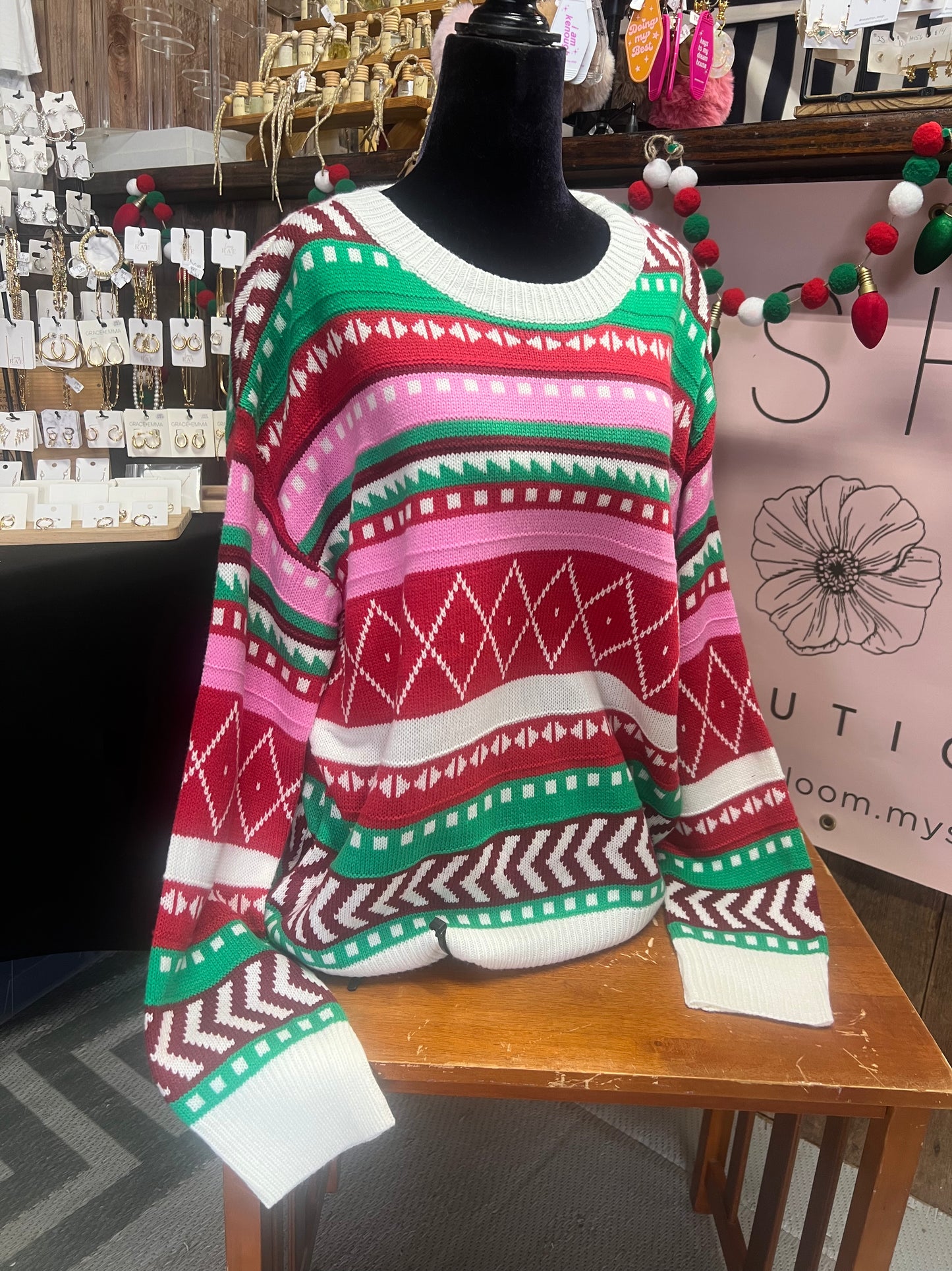 Holiday Multicolored Winter Pattern Sweater