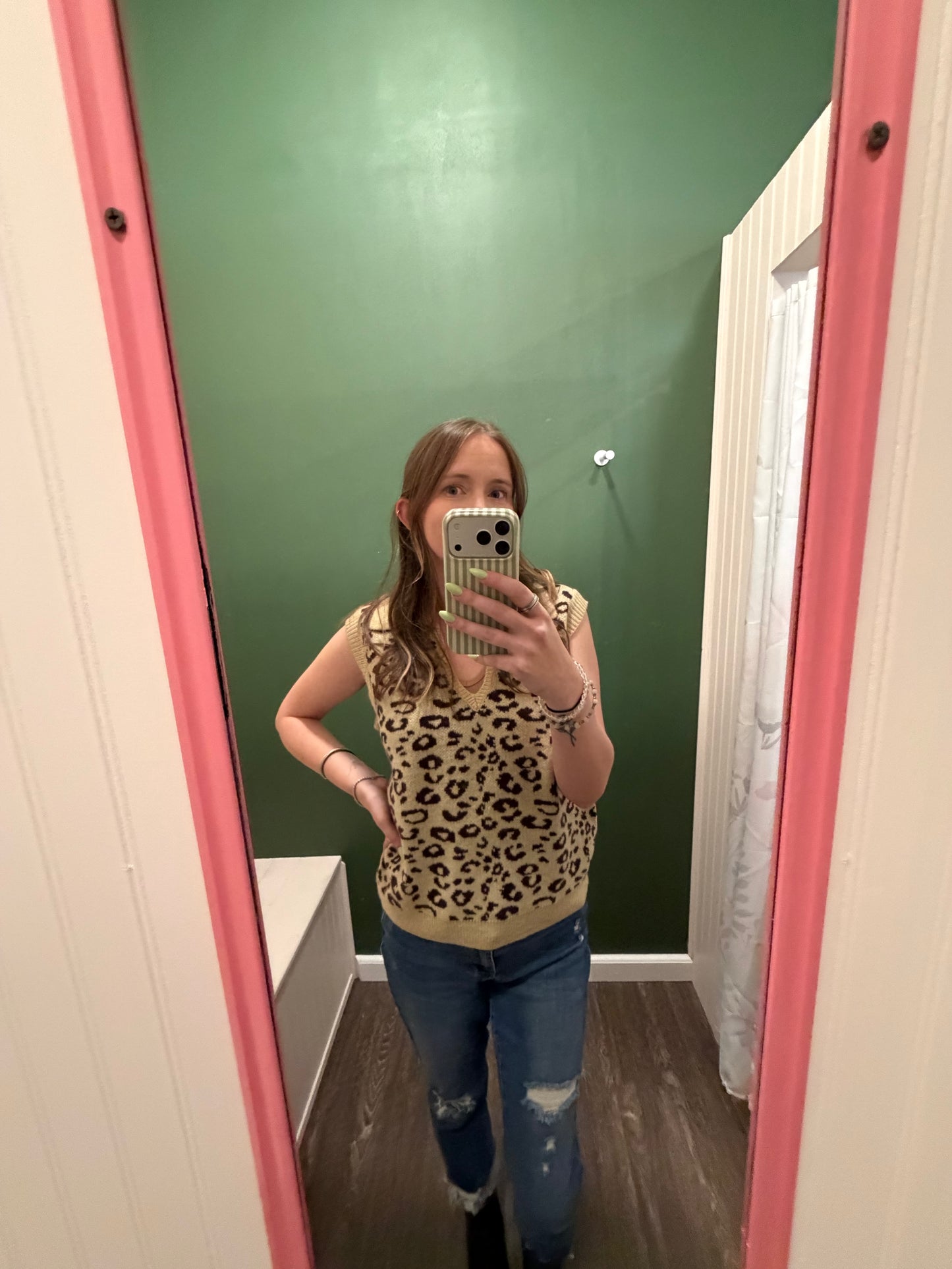 Beige Leopard Print Sweater Vest