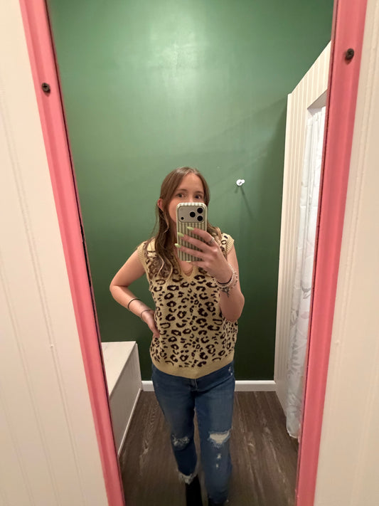 Beige Leopard Print Sweater Vest